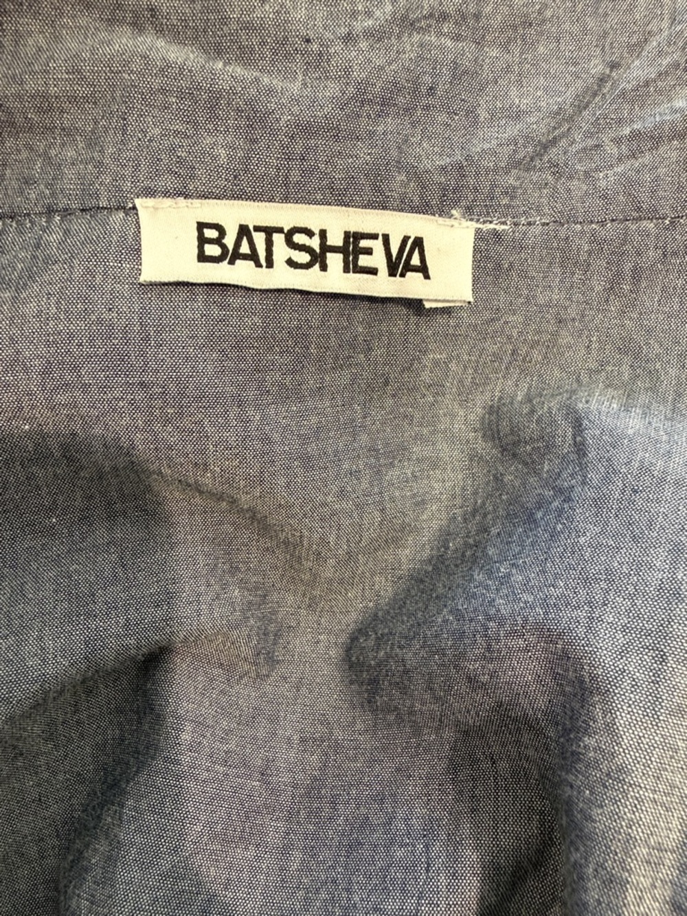 Batsheva Chambray Blue Peplum Blouse with White Lace Trim - Picture 2 of 4